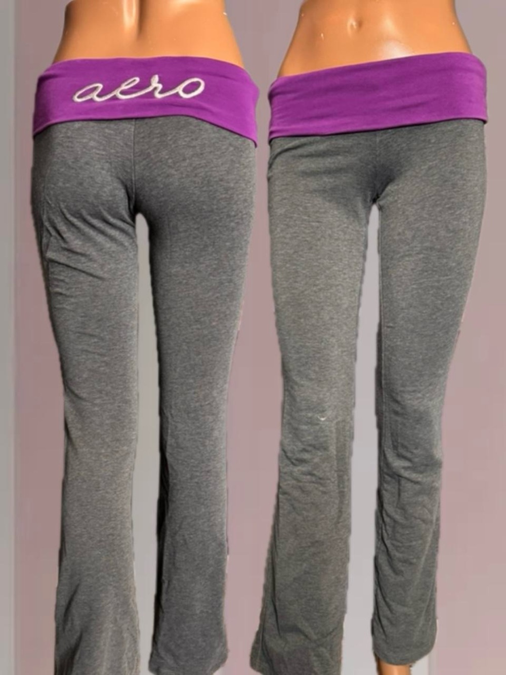 Aeropostale vintage Y2K gray fold over leggings with purple waistband